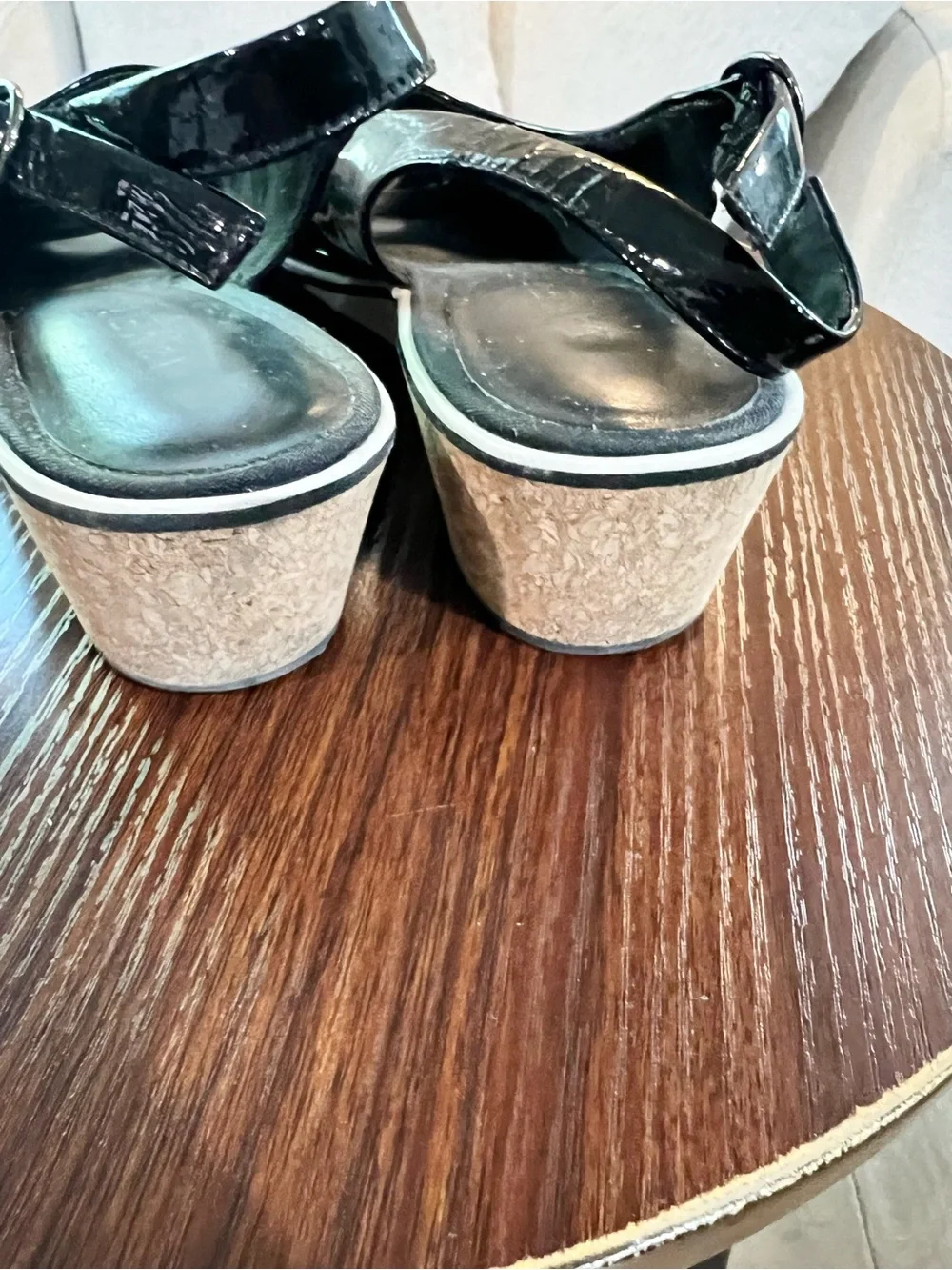 Vaneli Black Patent Peep-Toe Wedge Slingbacks. Size 10